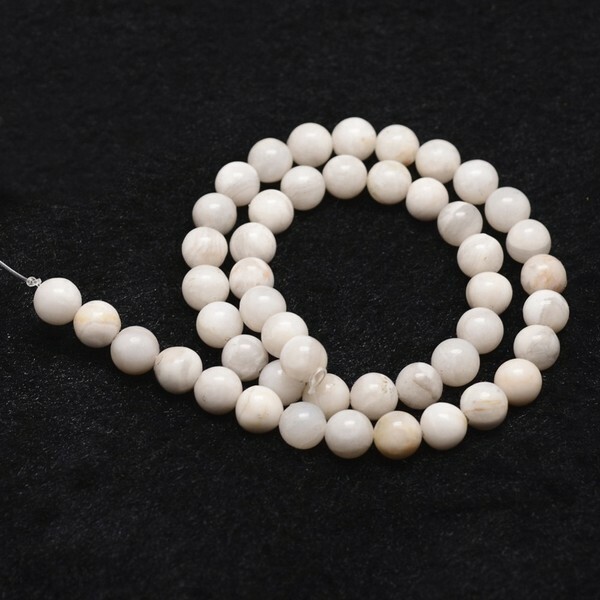 Fil de 40 perles ronde en pierre naturelle agate 8 mm GRIS BLANC - Photo n°2