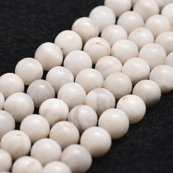 Fil de 40 perles ronde en pierre naturelle agate 8 mm GRIS BLANC - Photo n°1