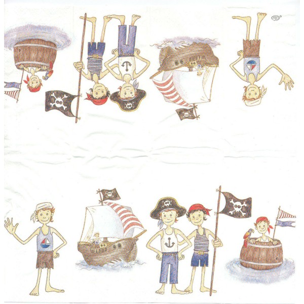 4 Mouchoirs en papier Enfant Pirate Mer Decoupage Decopatch PT-543700 IHR - Photo n°1