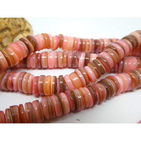 50 Perles rondelles heishi ~8mm en coquillage Rose Saumon - Photo n°1