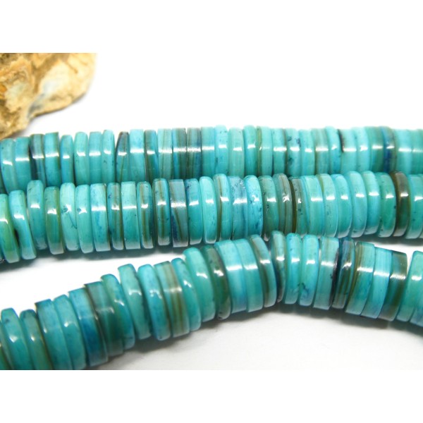 50 Perles rondelles heishi ~8mm en coquillage Vert turquoise foncé - Photo n°1