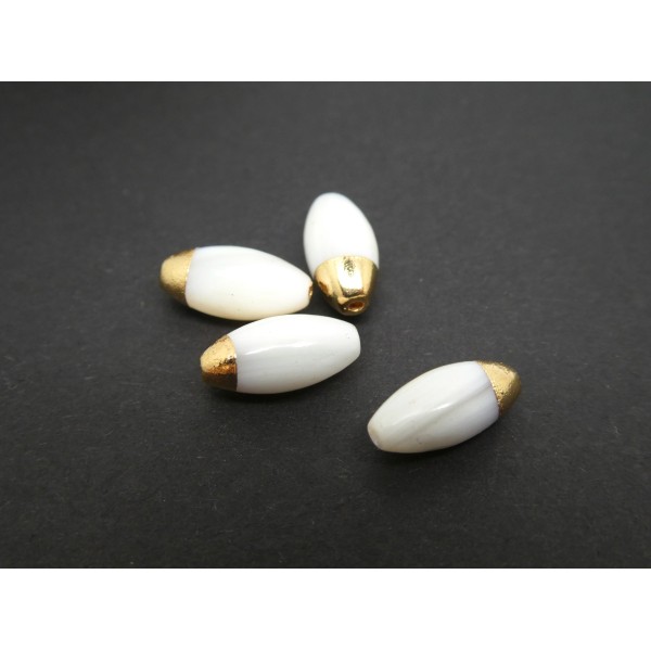 2 Petites perles ovales en nacre et laiton doré - 11*5mm - Photo n°1