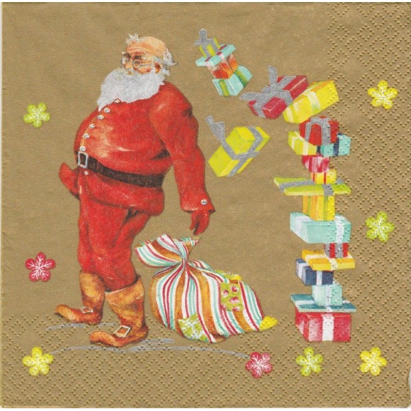 4 Serviettes en papier Père Noël cadeaux Format Lunch Decoupage Decopatch 610631 Home Fashion - Photo n°1