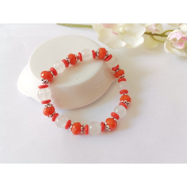 Kit bracelet fil élastique et perles en verre oranges - Photo n°2