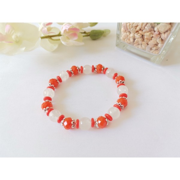 Kit bracelet fil élastique et perles en verre oranges - Photo n°3