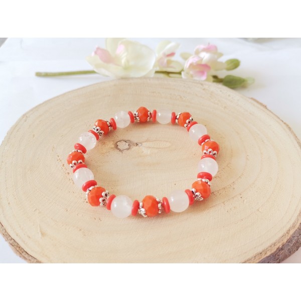 Kit bracelet fil élastique et perles en verre oranges - Photo n°1