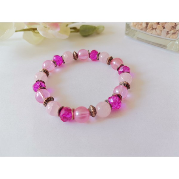 Kit bracelet fil élastique et perles en verre rose et fuchsia - Photo n°2