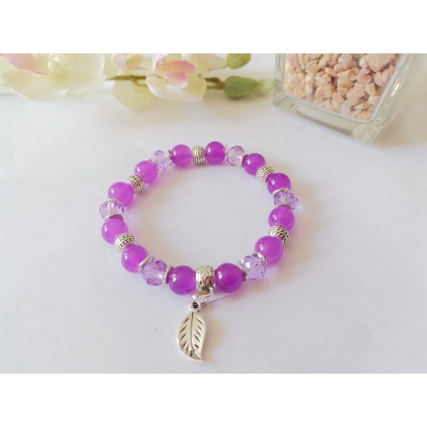 Kit bracelet fil élastique et perles en verre violette - Photo n°2