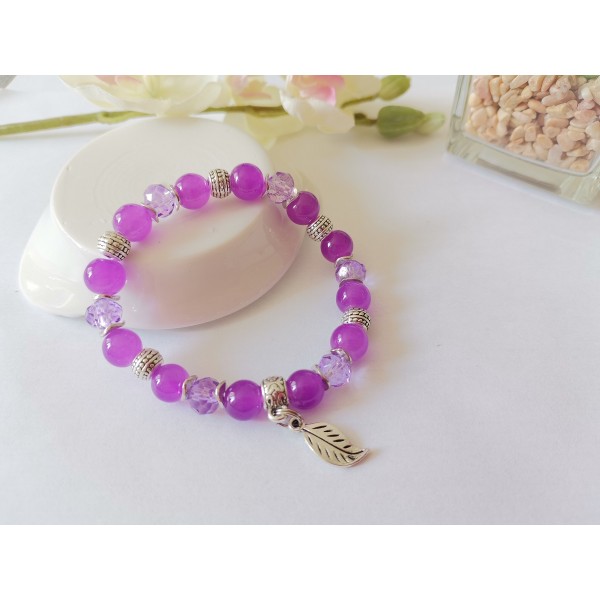 Kit bracelet fil élastique et perles en verre violette - Photo n°1