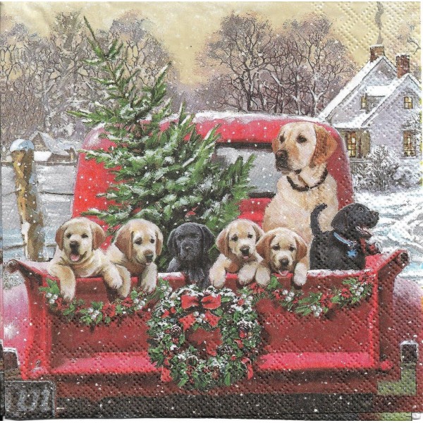 4 Serviettes en papier Famille Labrador à Noël Format Lunch Decoupage Decopatch 33314705 Ambiente - Photo n°2
