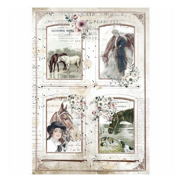 1 feuille de papier de riz 21 x 29,7 cm découpage collage STAMPERIA HORSES 4581 - Photo n°1