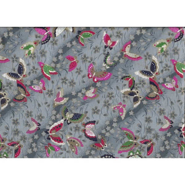 Pièce de Tissu Japonais Coupon Papillons 54x45 cm Coton - Photo n°1