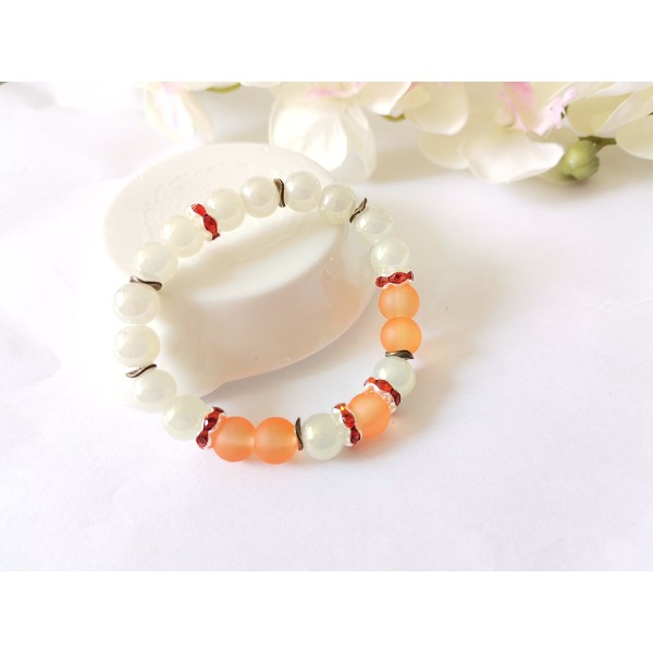 Kit bracelet fil élastique perles en verre et rondelles strass orange - Photo n°2