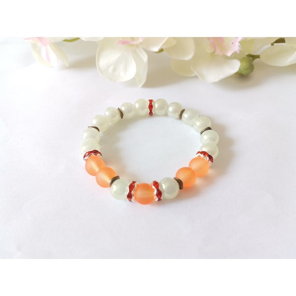 Kit bracelet fil élastique perles en verre et rondelles strass orange - Photo n°1
