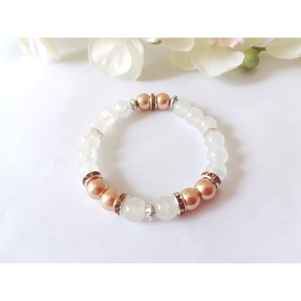 Kit bracelet fil élastique perles en verre et rondelles strass marron - Photo n°1