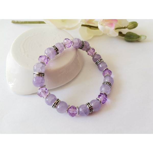 Kit bracelet fil élastique et perles en verre mauves - Photo n°2