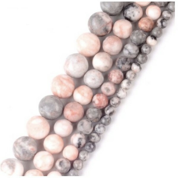 Fil de 45 perles ronde en pierre naturelle JASPE 8 mm ZEBRE ROSE - Photo n°1