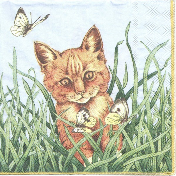 4 Serviettes en papier chat dans les herbes Format Lunch Decoupage Decopatch 13304120 Ambiente - Photo n°1