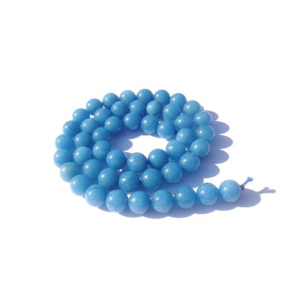 Jade teinté bleu : 5 Perles 8 MM de diamètre - Photo n°1