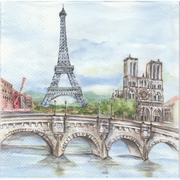 4 Serviettes en papier Paris Notre Dame Tour Eiffel Format Lunch Decoupage SLOG-033901 Pol-Mak - Photo n°1