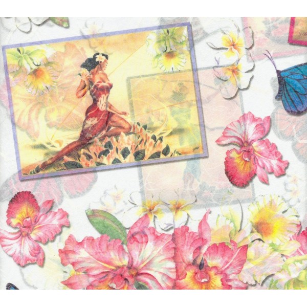 Papier de riz Hibiscus Papillon 48x33 cm Decoupage Collage DFS053 Stamperia - Photo n°2
