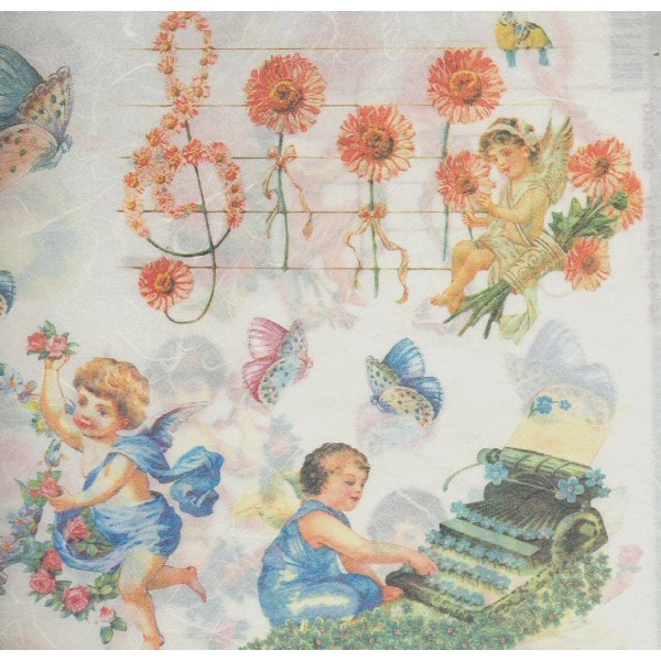 Papier de riz Ange et Fleurs 48x33 cm Decoupage Collage DFS060 Stamperia - Photo n°2