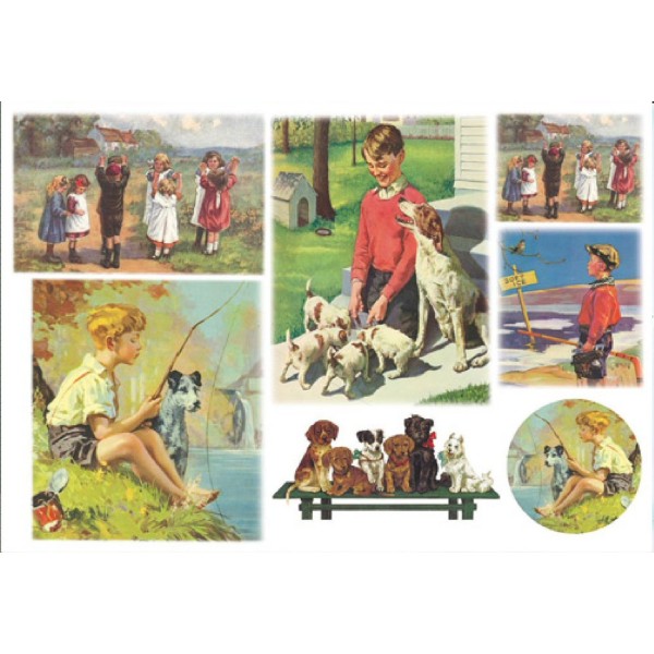Papier de riz Enfants & Chien 48x33 cm Decoupage Collage DFS153 Stamperia - Photo n°1