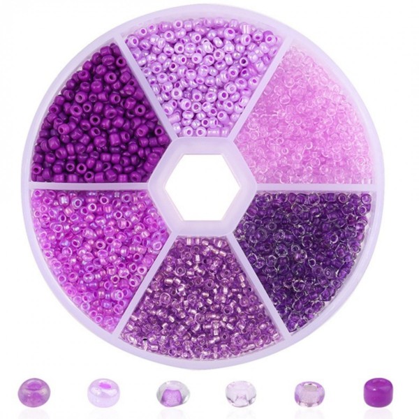 Boite box de perles de rocailles tons de violet 2mm 60gr env 2100 perles - Photo n°1