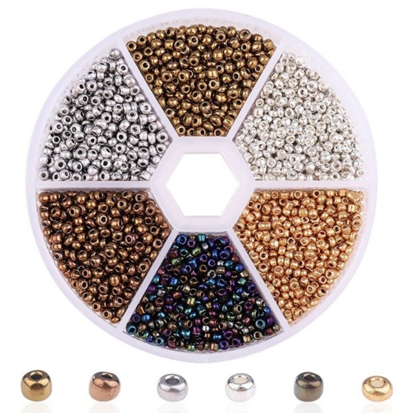 Boite box de perles de rocailles or argent marron 2mm 60gr env 2100 perles - Photo n°1