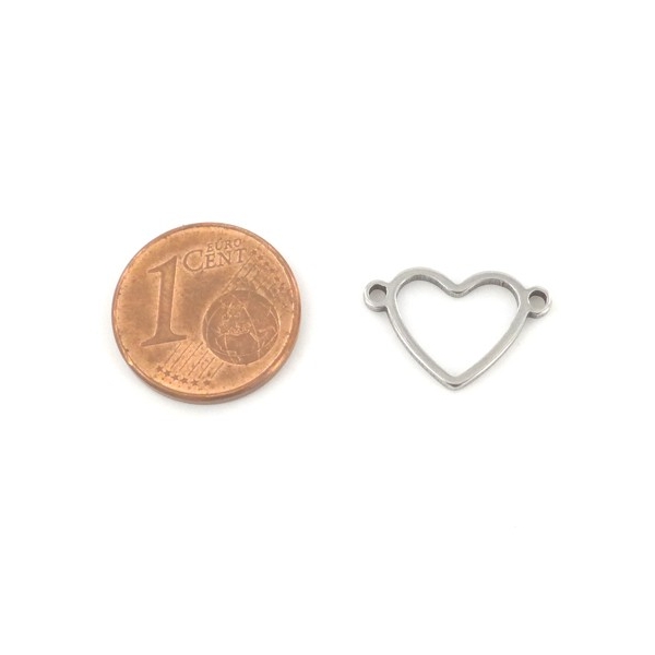 5 Perles Connecteur Cœur Argenté En Acier Inoxydable 16mm - Photo n°2