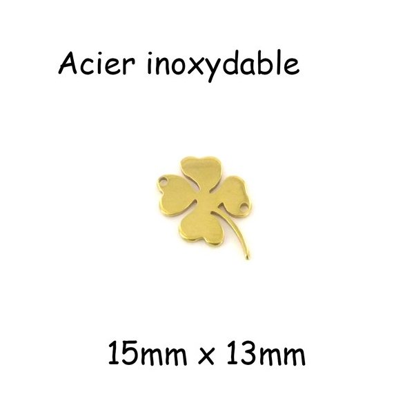2 Perles Connecteur Trèfle Porte-bonheur À 4 Feuilles En Acier Inoxydable Doré - 15 X 13mm - Photo n°1