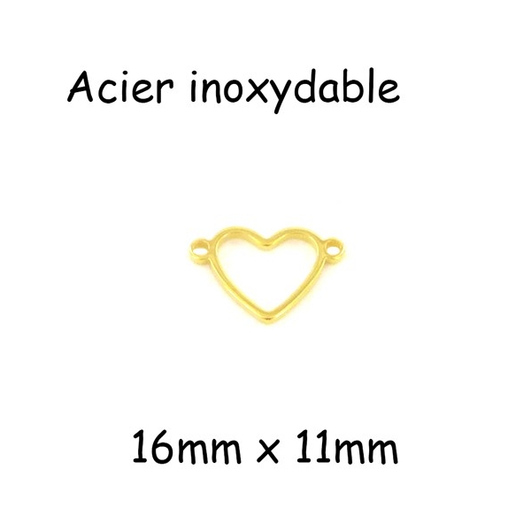 2 Perles Connecteur Cœur Doré En Acier Inoxydable 16mm - Photo n°1