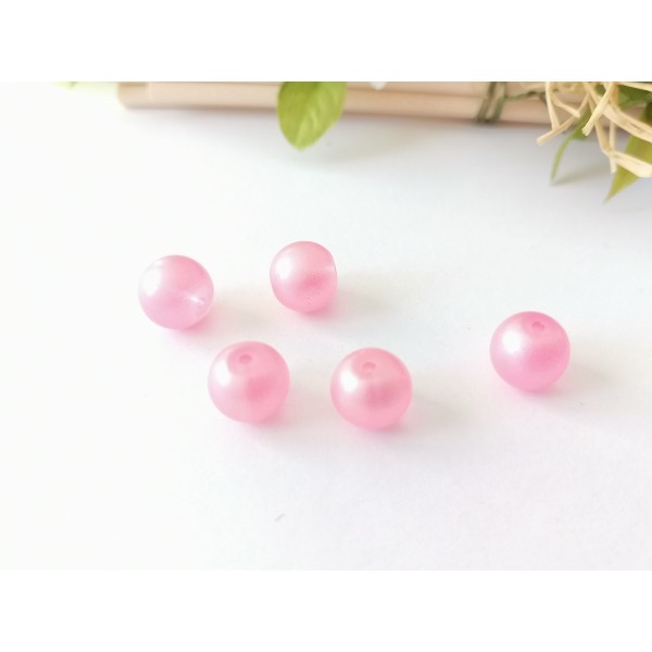 Perles en verre 10 mm dépoli rose x 9 - Photo n°1