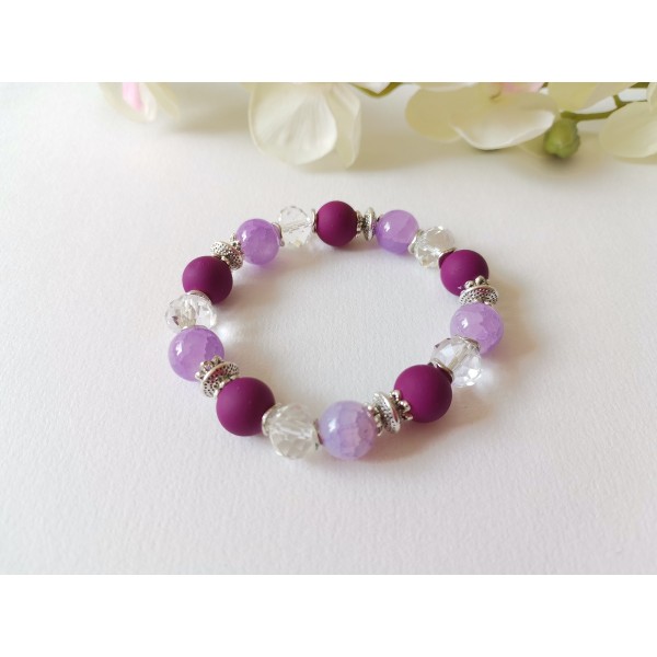 Kit bracelet fil élastique perles en verre violettes et mauves - Photo n°1