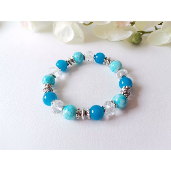 Kit bracelet fil élastique perles en verre bleues et cristal - Photo n°1