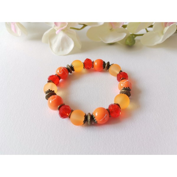 Kit bracelet fil élastique perles en verre oranges - Photo n°1