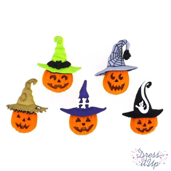 Boutons Dress It Up : Halloween - Boutons 3D Jacks In Hats / Lanterne Citrouille - Photo n°1