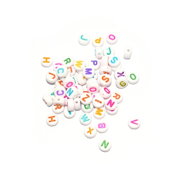 Perle ronde alphabet mix lettre acrylique multicolore 7 mm x150 - Photo n°1