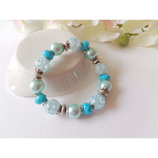 Kit bracelet fil élastique perles craquelé quartz bleu - Photo n°2