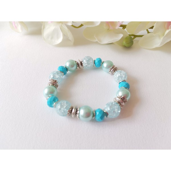 Kit bracelet fil élastique perles craquelé quartz bleu - Photo n°1