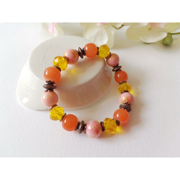 Kit bracelet fil élastique perles jade orange pale - Photo n°2