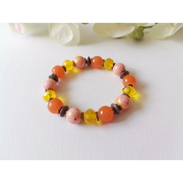 Kit bracelet fil élastique perles jade orange pale - Photo n°1