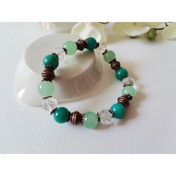 Kit bracelet fil élastique perles jade vert turquoise - Photo n°2
