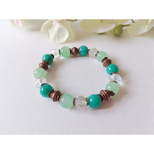 Kit bracelet fil élastique perles jade vert turquoise - Photo n°1