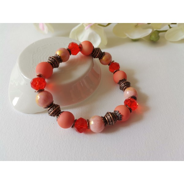 Kit bracelet fil élastique perles jade orange tréfilé - Photo n°2