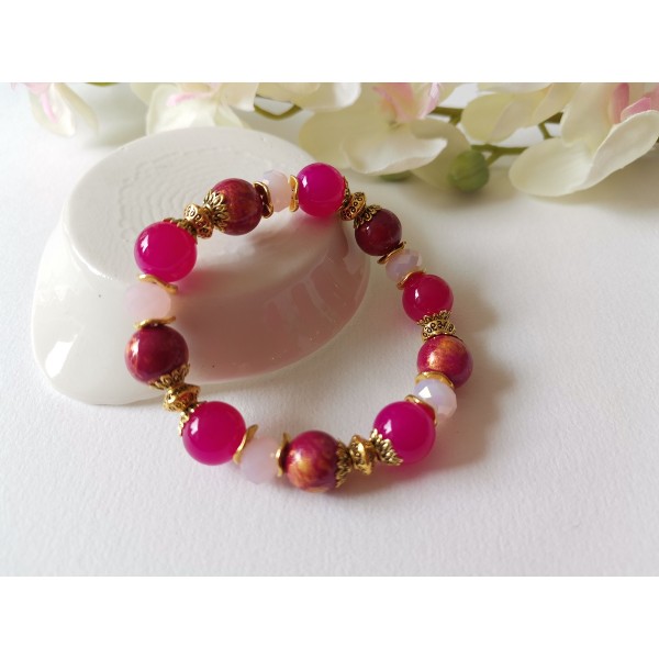 Kit bracelet fil élastique perles jade prune - Photo n°2