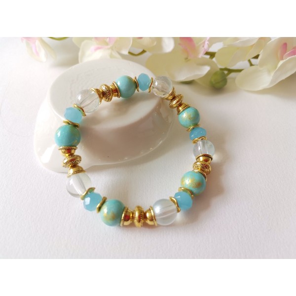 Kit bracelet fil élastique perles jade bleu ciel - Photo n°2