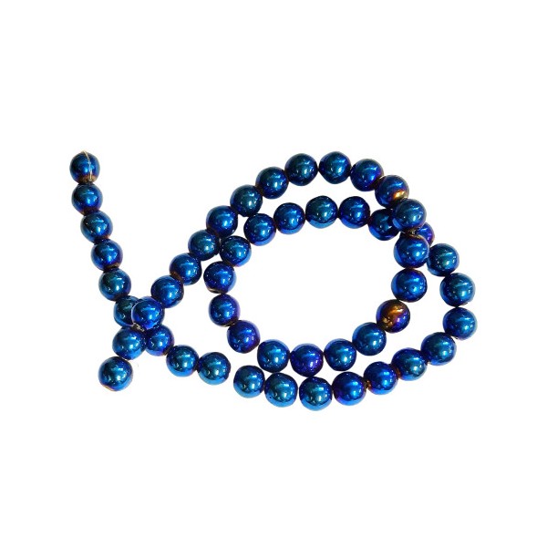Fil de 90 perles rondes 4mm 4 mm en hématite bleue irisée non magnétique - Photo n°2