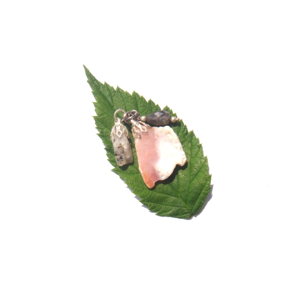 Pendentif Opale Rose, Pierre de Lune, Labradorite 3.8 CM de hauteur - Photo n°2