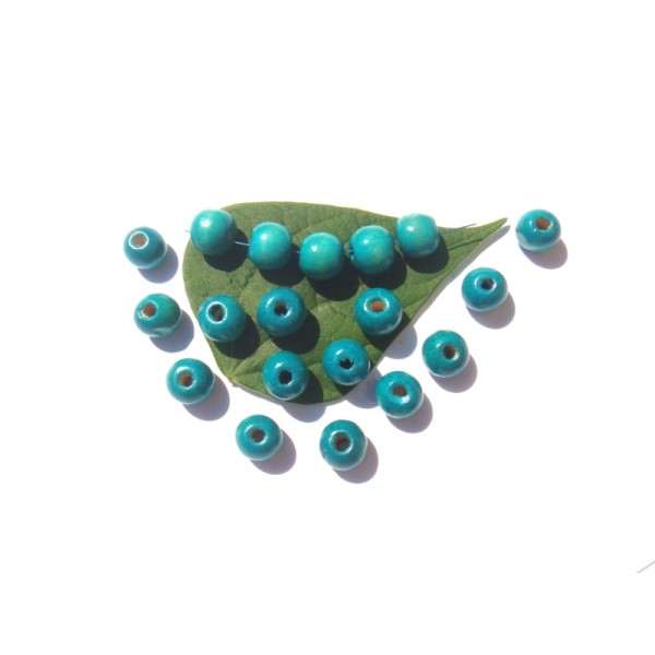 Lot 30 Perles Bois teinté Turquoise délavé 12 MM de diamètre - Photo n°1